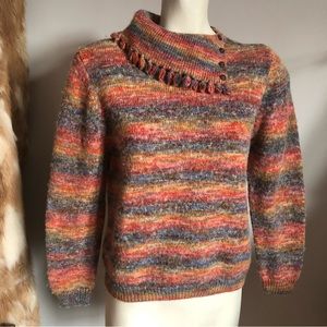 Rainbow Space Dyed Fuzzy Sweater Petite Wool Acrylic Blend